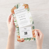 Waterverf Floral Elegante Trouwperzik All In One Uitnodiging (Afscheurbaar)