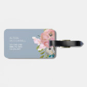 Waterverf Floral en Blue Gingham met Monogram Bagagelabel (Achterkant horizontaal)