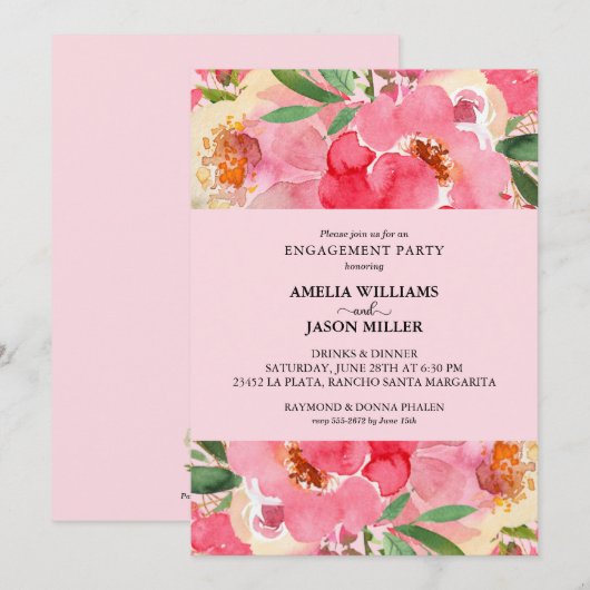 Waterverf Floral Engagement Party Kaart (Voorkant / Achterkant)