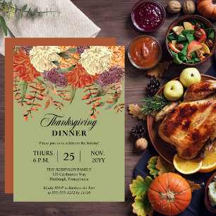 Waterverf Floral Eucalyptus Thanksgiving Dinner Kaart