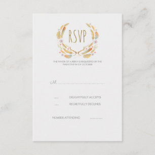 Waterverf Floral Feathers Antlers RSVP-kaarten RSVP Kaartje
