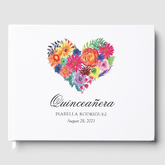 Waterverf Floral Fiesta Quinceañera Gastenboek (Voorkant)