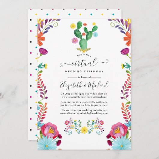 Waterverf Floral Fiesta Virtual Wedding Kaart (Voorkant / Achterkant)
