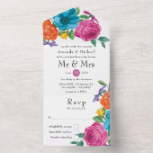 Waterverf Floral Fiesta Wedding All In One Uitnodiging (Binnen)