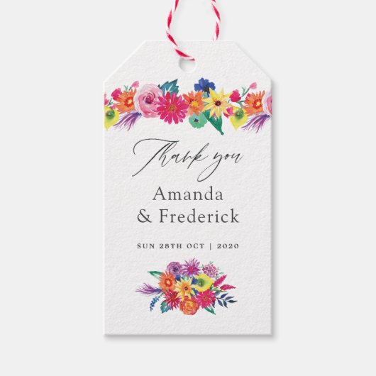 Waterverf Floral Fiesta Wedding Cadeaulabel (Voorkant)