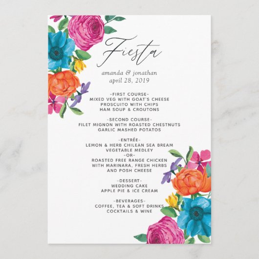 Waterverf Floral Fiesta Wedding Menu (Voorkant)
