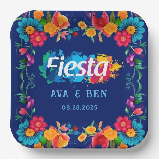 Waterverf Floral Fiesta Wedding Papieren Bordje (Voorkant)