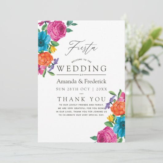 Waterverf Floral Fiesta Wedding Programma (Staand voorkant)