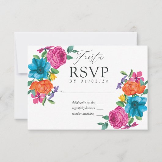 Waterverf Floral Fiesta Wedding RSVP Kaartje (Voorkant)