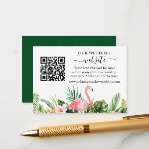 Waterverf Floral Flamingo Wedding Website QR Informatiekaartje