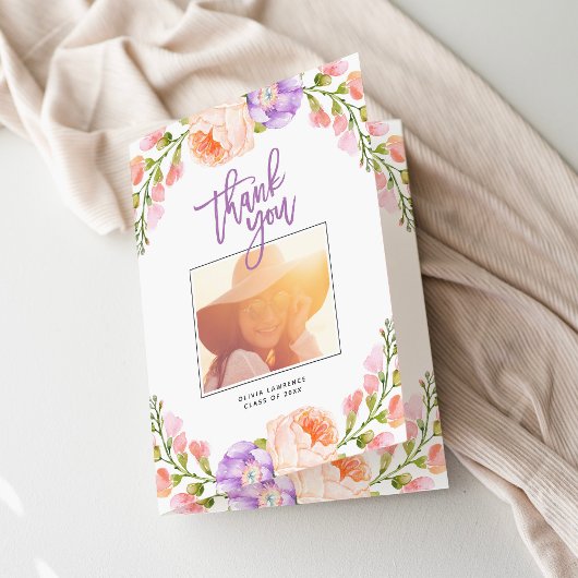 Waterverf Floral Foto Afstuderen Hartelijk dank Bedankkaart