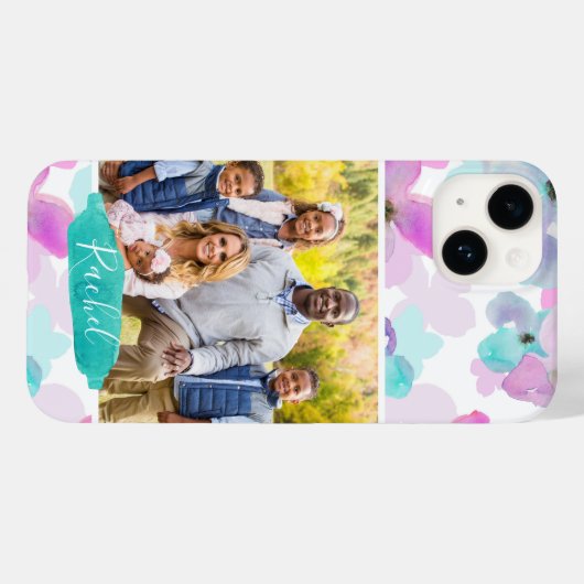 Waterverf Floral Foto en Monogram Case-Mate iPhone Case (Achterkant (horizontaal))