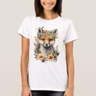 Waterverf Floral Fox Schattige T-shirt