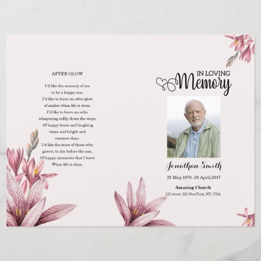 Waterverf floral Funeral Program sjabloon (Voorkant)