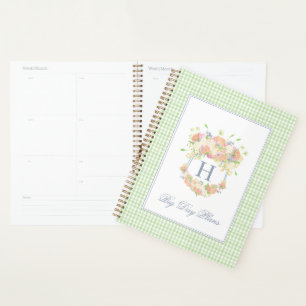 Waterverf Floral Garden Party Crest Green Gingham Planner