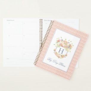 Waterverf Floral Garden Party Crest Peach Gingham Planner