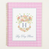 Waterverf Floral Garden Party Crest Pink Gingham Planner (Voorkant)