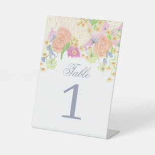 Waterverf Floral Garden Party Tafelnummers Reclamebord Met Voetstuk