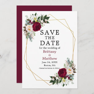 Waterverf Floral Geo Lijst Burgundy Save The Date