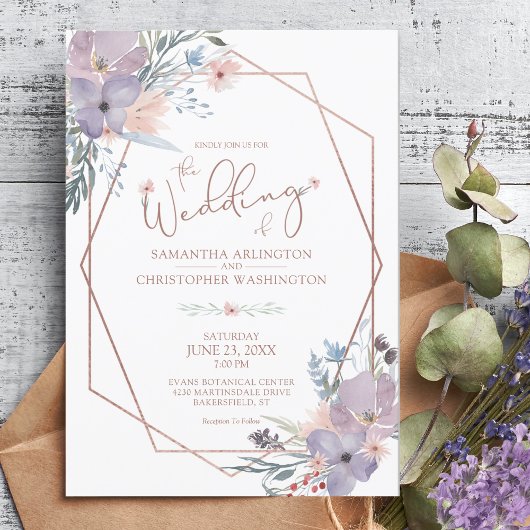 Waterverf Floral Geometric Paars Wedding Kaart