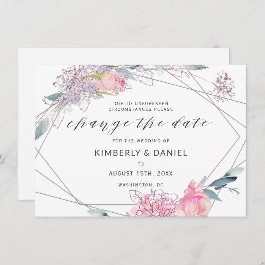 Waterverf Floral Geometric verander de Datum Save The Date (Voorkant / Achterkant)