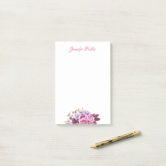 Waterverf Floral gepersonaliseerde Sjabloon Script Post-it® Notes (Op bureau)
