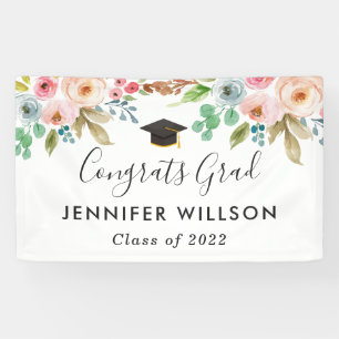 Waterverf Floral Girl Afstuderen Graduation Party Spandoek
