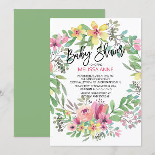 Waterverf Floral Girls Baby shower Invitation Kaart