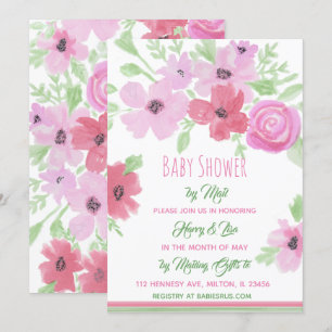 Waterverf Floral Girl's Baby shower per post Kaart