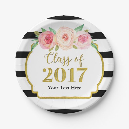 Waterverf Floral Gold Afstuderen 2017 Papieren Bordje (Voorkant)