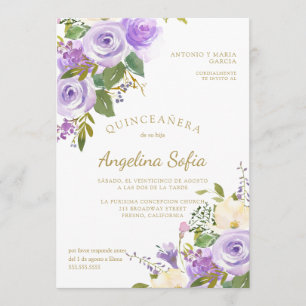 Waterverf Floral Gold Calligraphy Quinceanera Kaart