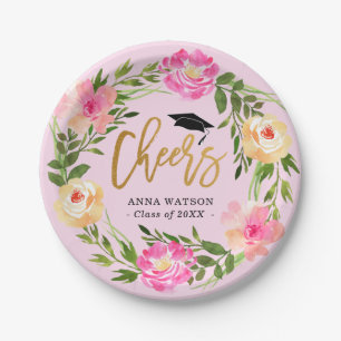 Waterverf Floral Gold Cheers Aangepast Afstuderen Papieren Bordje