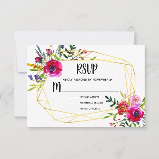 Waterverf Floral Gold Geometric RSVP Kaartje (Voorkant)