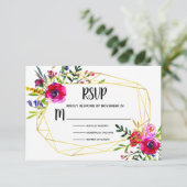Waterverf Floral Gold Geometric RSVP Kaartje (Staand voorkant)