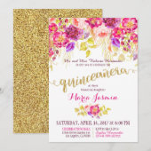 Waterverf Floral Gold Glitter Kaart (Voorkant / Achterkant)