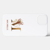 Waterverf Floral & Gold Letter M Monogram Case-Mate iPhone Case (Achterkant (horizontaal))