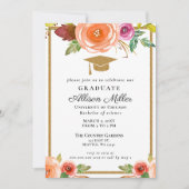 Waterverf Floral Gold Photo Afstuderen Kaart (Voorkant)