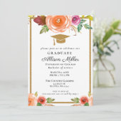 Waterverf Floral Gold Photo Afstuderen Kaart (Staand voorkant)