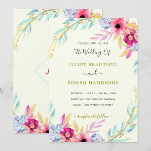 Waterverf Floral Gold Wedding Invitation Sjabloon