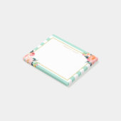 Waterverf Floral Goud Lijst Mint Groene Strepen Post-it® Notes (Schuin)