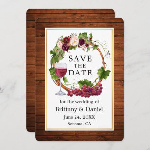 Waterverf Floral Grape Wood Save The Date