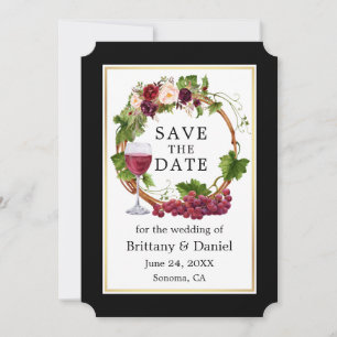 Waterverf Floral Grapes met zwarte goudmakreel Save The Date