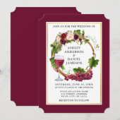 Waterverf Floral Grapes Wreath Burgundy Wedding Kaart (Voorkant / Achterkant)