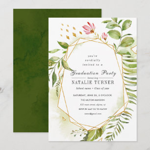 Waterverf Floral Green Foliage Graduage Party Kaart