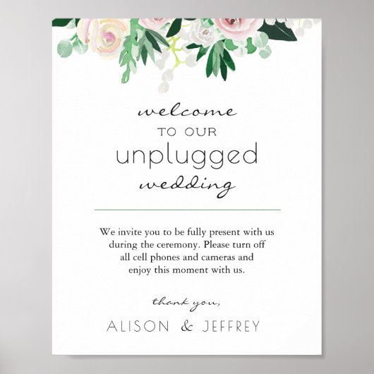 Waterverf Floral Green Unplugged Wedding Poster (Voorkant)