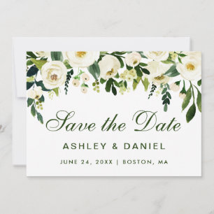 Waterverf Floral Green White bewaart de datum BGS Save The Date
