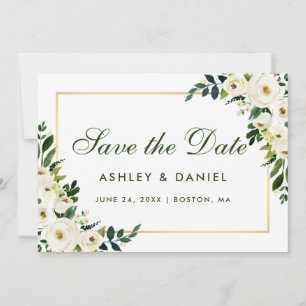 Waterverf Floral Green White Gold Save the Date B