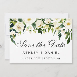 Waterverf Floral Green White slaat de datum op Save The Date
