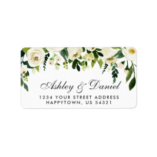 Waterverf Floral Green White Wedding Etiket