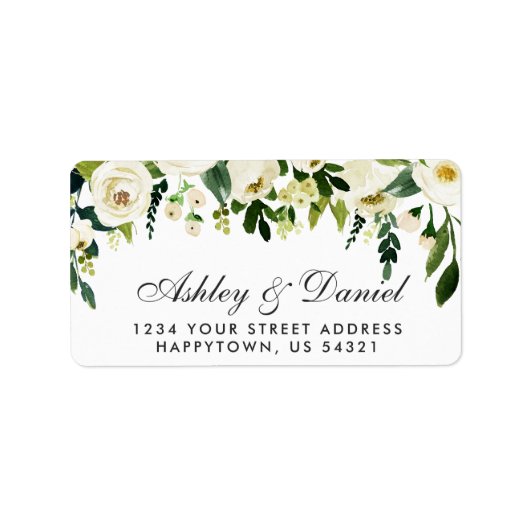 Waterverf Floral Green White Wedding Etiket (Voorkant)